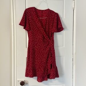 Elegant Red Polka Dot Wrap Dress